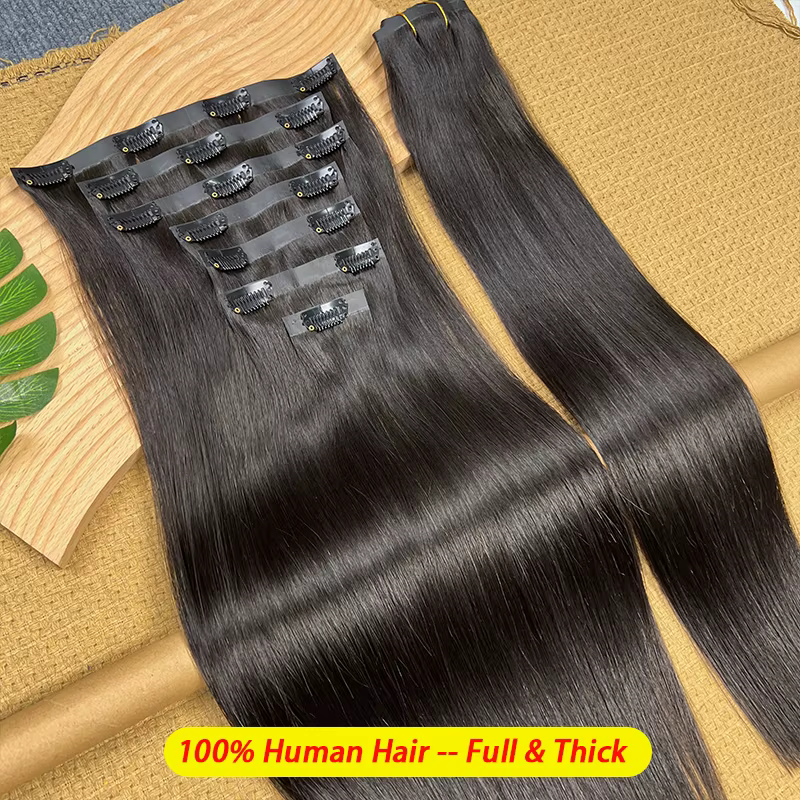 15A pince sans couture Ins cheveux humains raides 100% Extensions de cheveux humains non transformés