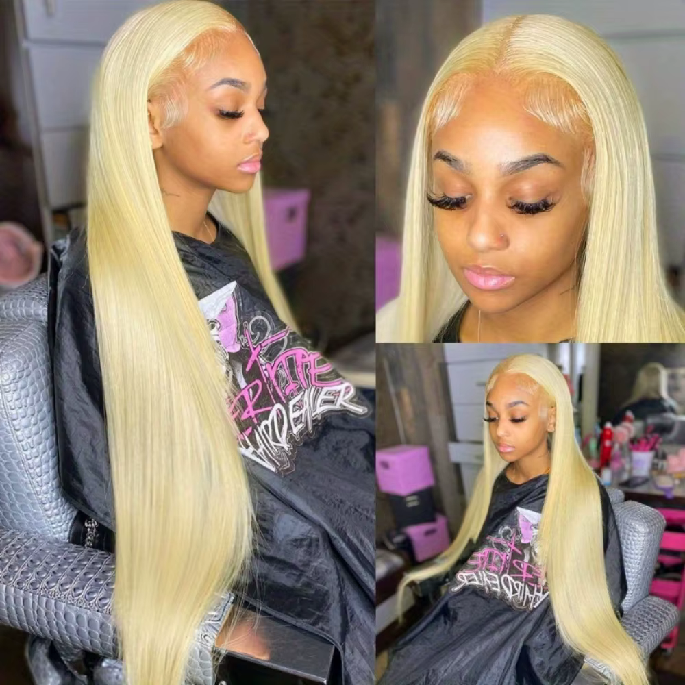 Perruque Lace Frontale HD 13x6 en Cheveux Humains Brésiliens Blond 613, Densité 200, Lisse, 30-40 Po