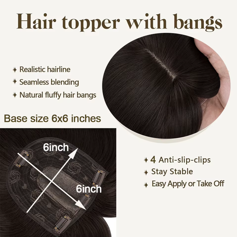 Benehair cheveux Toppers pour femmes 18 '' Striaght Topper cheveux avec frange pour cheveux aminciss