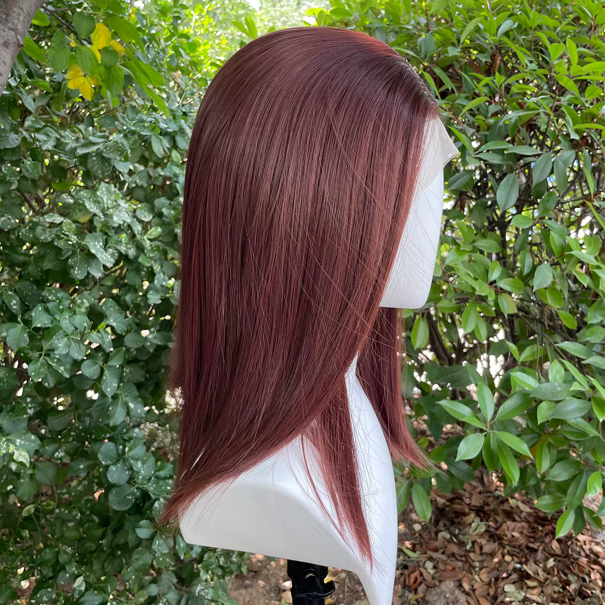 Perruque Lace Front Wig synthétique sans colle, longueur d'épaule rouge marron 13x4, perruque avec r