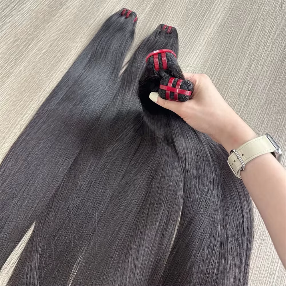20A vietnamien Super Double os dessiné paquets de cheveux raides avec 2x6 fermeture couleur naturell
