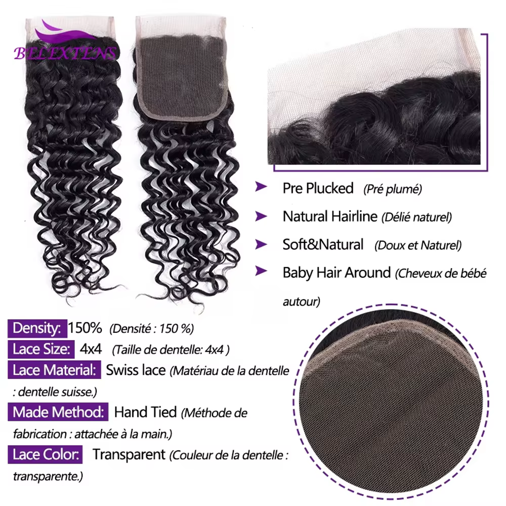 Deep Wave Mèches Avec Closures Deep Wave Tissage Avec Closure 4x4 Closure Tissage Bresilien Deep Cur
