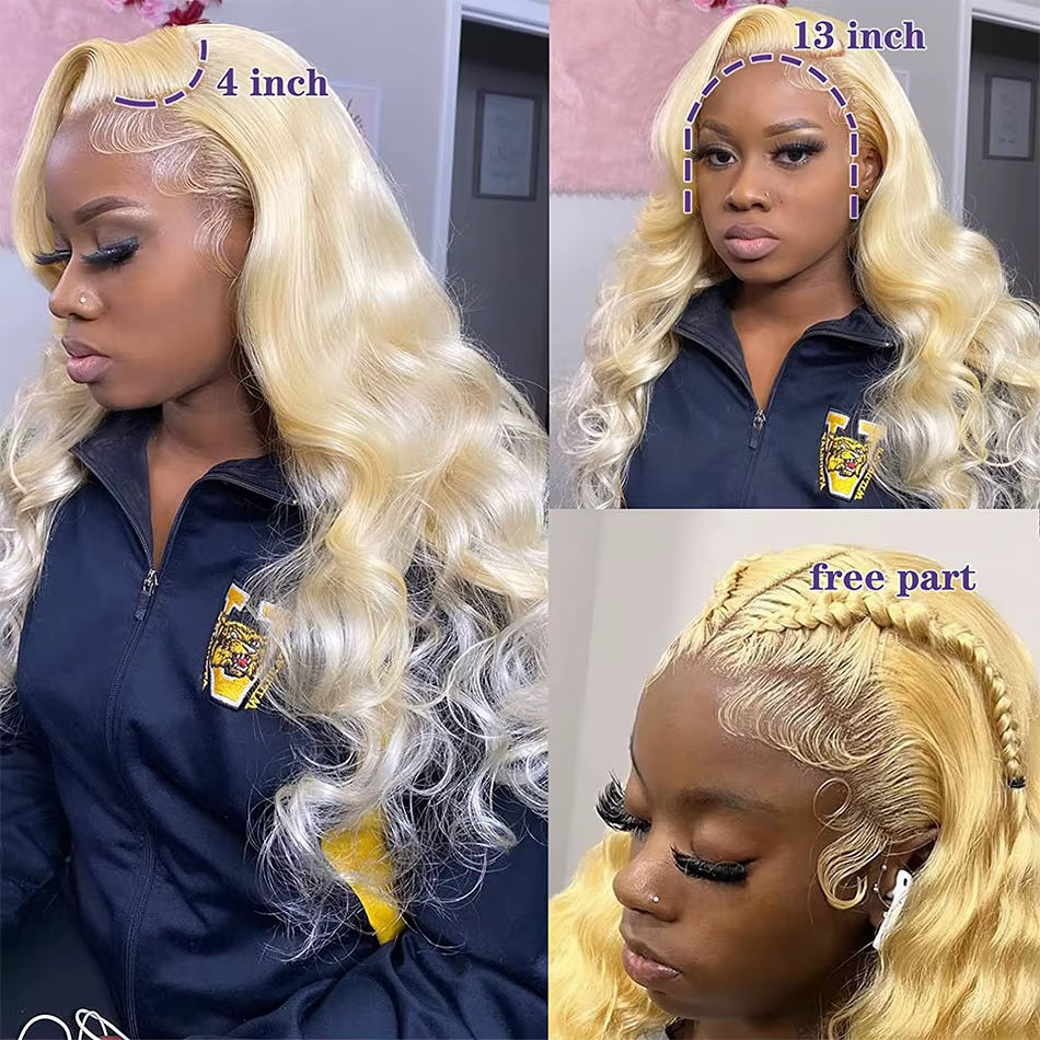 Perruque en cheveux humains blonds 613, 13x6 Body Wave, perruque frontale en dentelle HD 13x4, 30-38