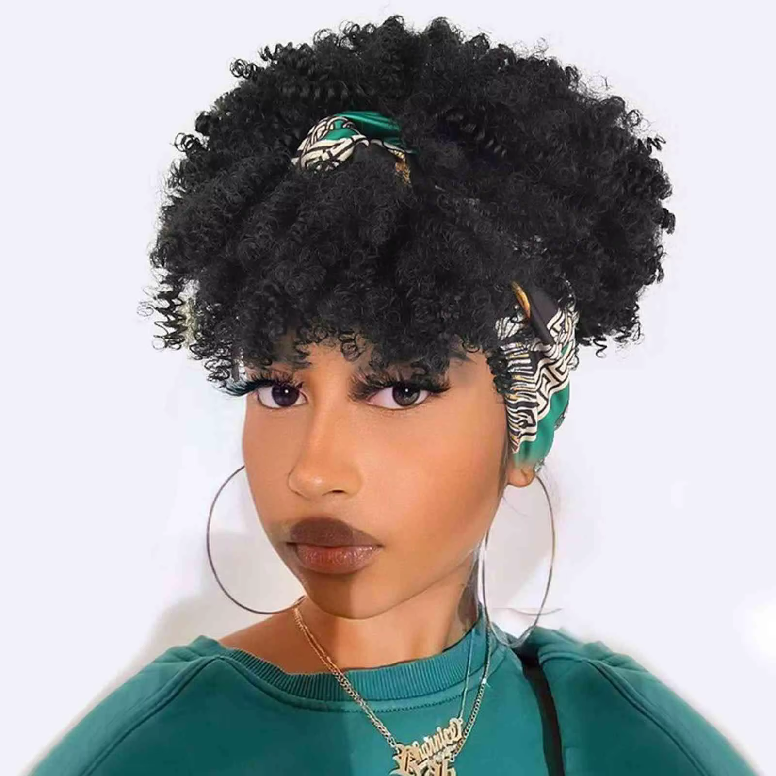 Perruque Afro bouclée crépue pour femmes, perruques synthétiques courtes avec bandeau attaché, perru