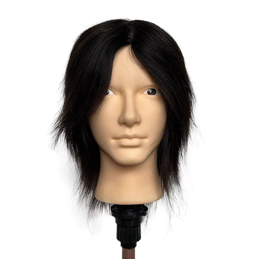 Tête de mannequin en cheveux humains 100% naturels de 8 pouces avec boucles réalistes, grandes oreil