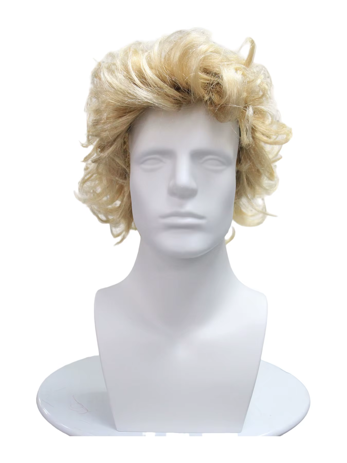 Perruque synthétique courte bouclée et désordonnée blonde, style rétro rock pour hommes, parfaite po