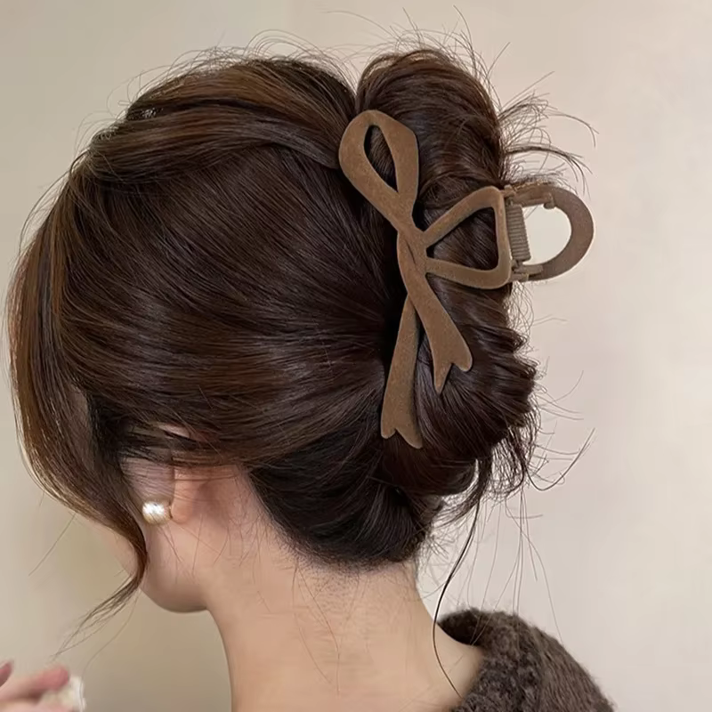 Pince à cheveux en velours rouge pour femmes, automne hiver, nœuds, ruban, grandes pinces à cheveux,