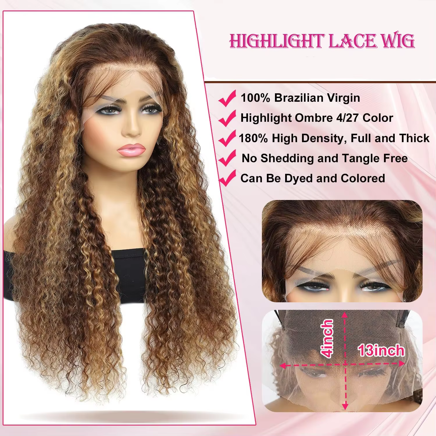 30 36 pouces bouclés mettre en évidence perruque cheveux humains miel blond 13x4 dentelle avant vagu