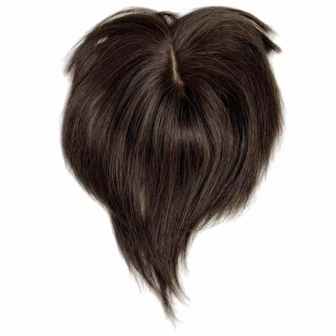 Extensions capillaires naturelles en T-part avec base en dentelle pour femmes, avec frange, à clipse