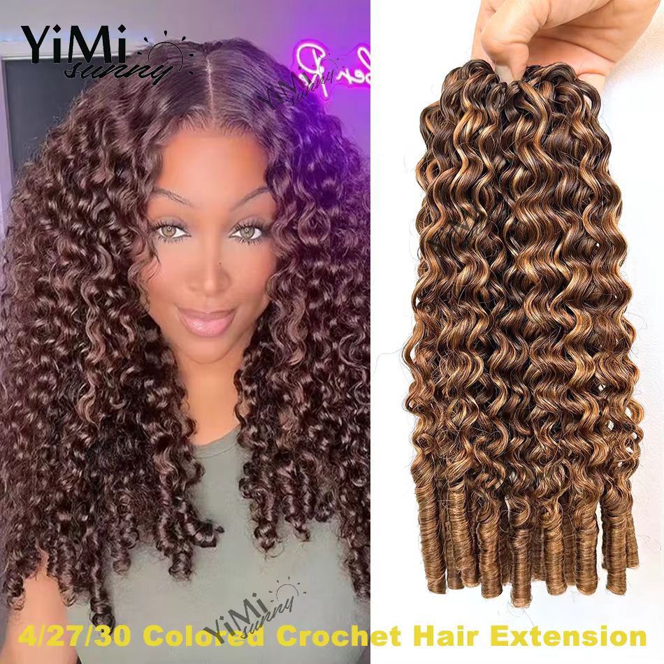 Extensions de cheveux humains bouclés birmanes 4/27/30 en plumes, couleur miel marron, réutilisables