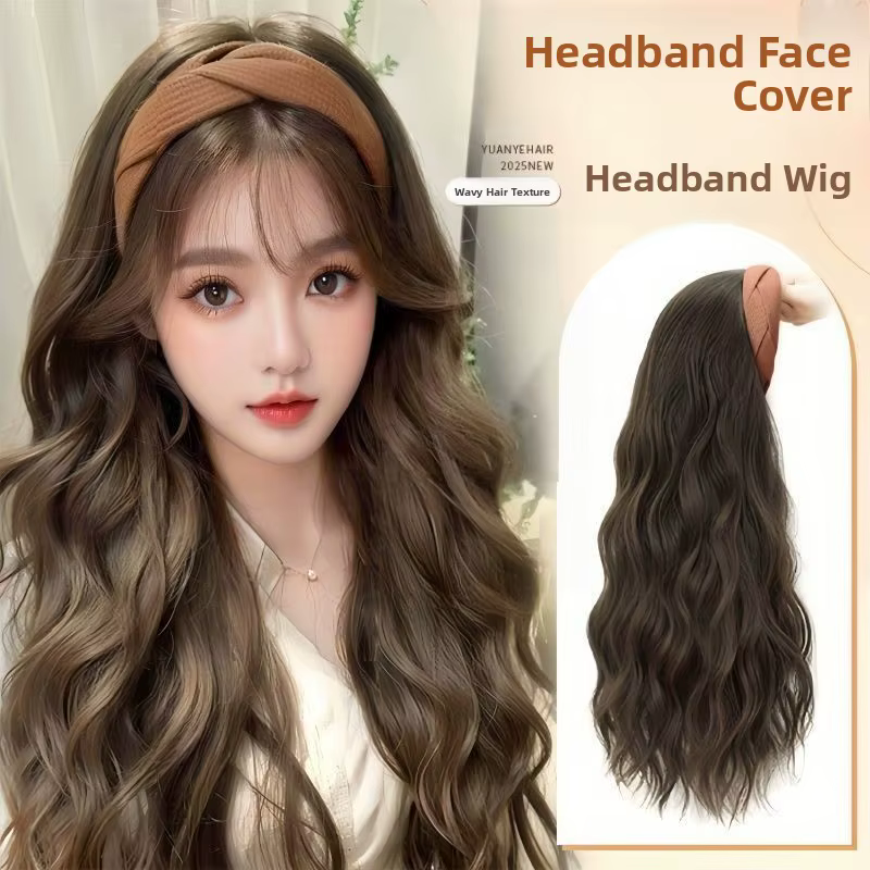 Bandeau Cheveux Longs Bouclés Couleur Caramel, Faux Cheveux Intégrés, Nouveau Style Femme, Mode Déco