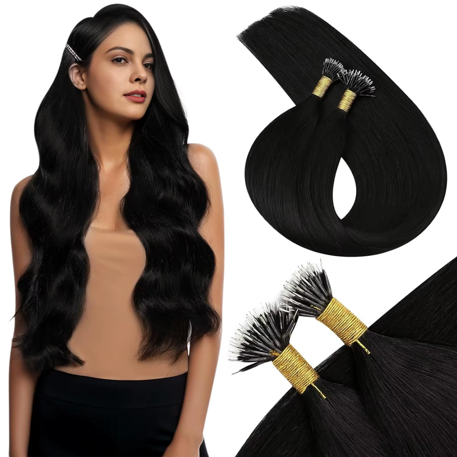 Moresoo Nano perles Extensions de cheveux cheveux humains Fusion à froid Nano pointe cheveux Nano li
