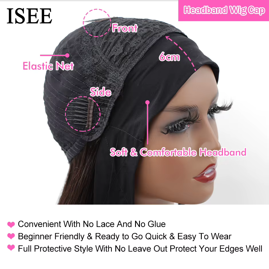 Perruque bandeau femme droite perruque de cheveux humains malaisiens droite sans dentelle écharpe pe