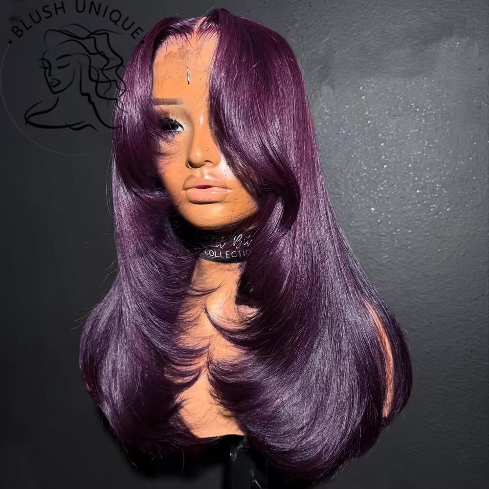 Perruque Lace Front Wig synthétique lisse bordeaux foncé 13x6, perruque Lace Frontal Wig coupe super