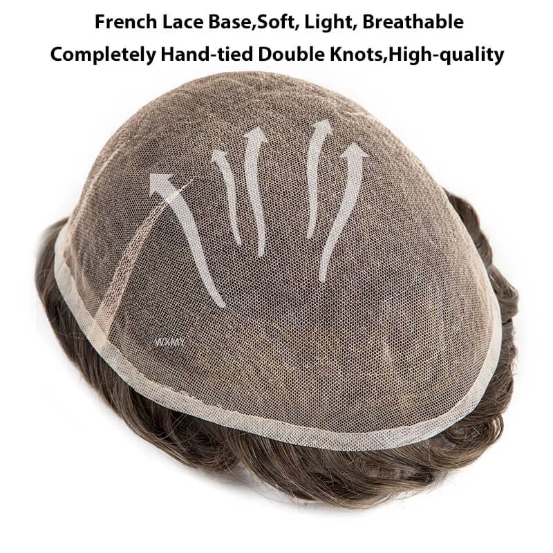 AIR-Lace pleine dentelle Base hommes toupet mâle prothèse de cheveux 6 "perruques de cheveux humains
