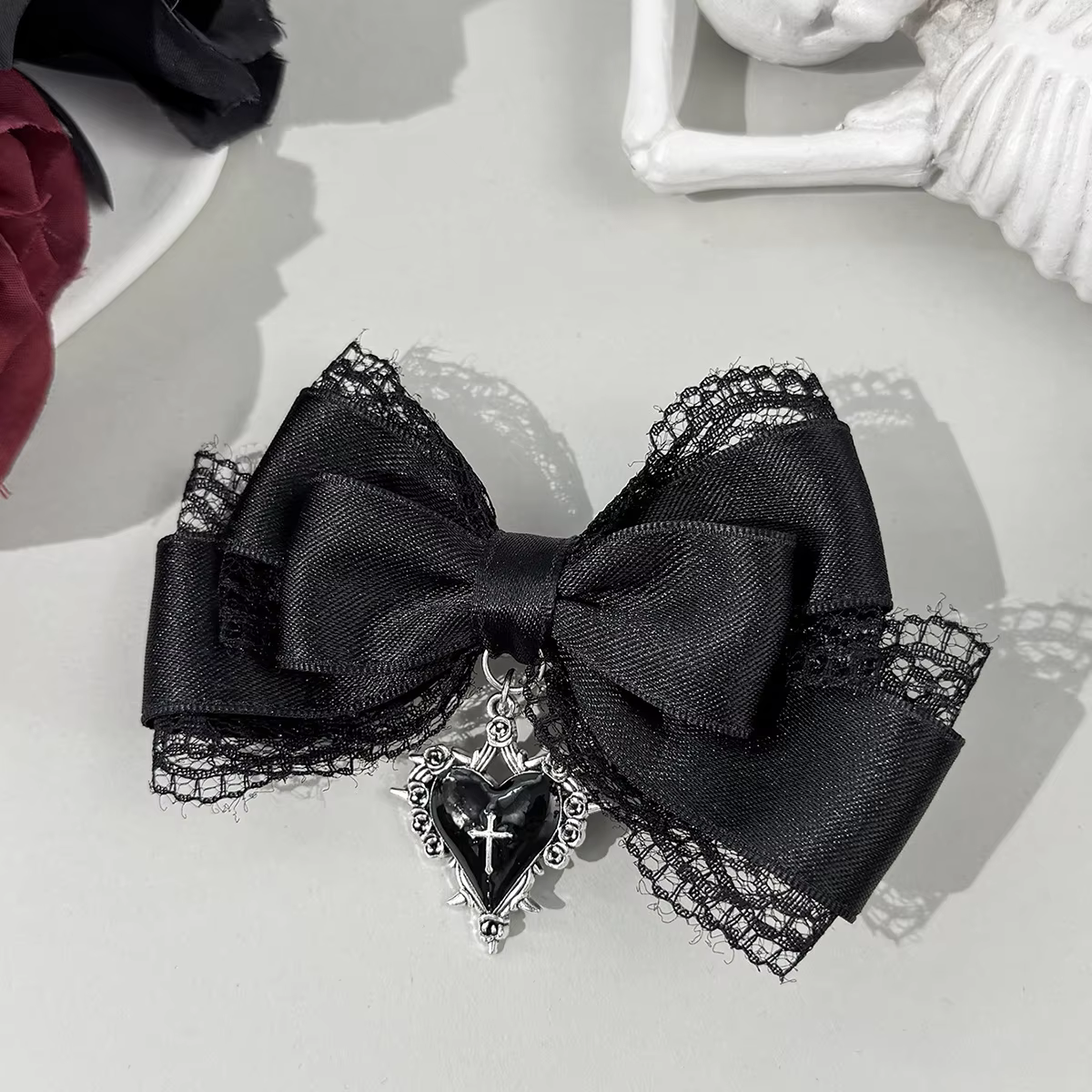 Pince à cheveux gothique Style Lolita, nœud en ruban noir, pinces à cheveux à la mode pour filles, c