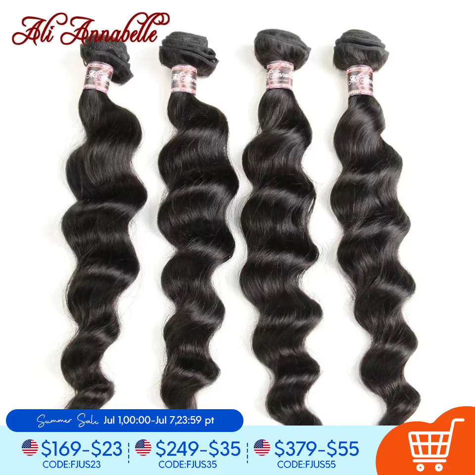 Tissage en lot Loose Wave brésilien 100% naturel – ALI ANNABELLE, couleur naturelle, 1/3/4 pièces