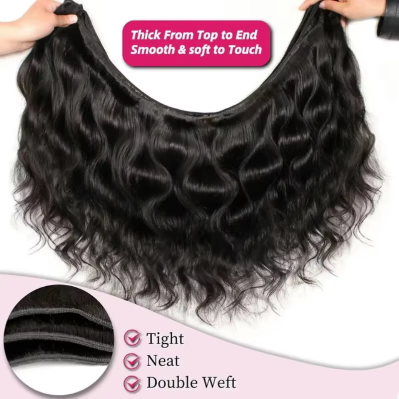 Extensions de cheveux humains naturels brésiliens vierges non traités 12A, ondulés, 42 pouces, noirs