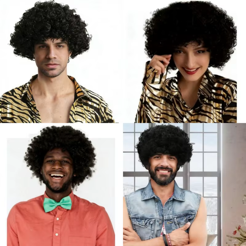 Perruques synthétiques bouclées Disco Hippie Rock Punk Afro perruques hommes femmes fête Halloween C