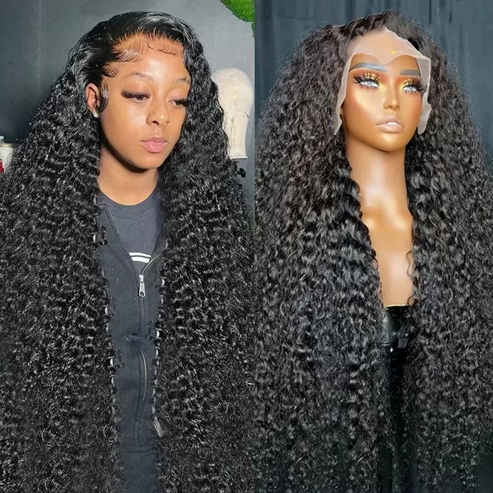 Perruques en cheveux humains transparentes à ondulations profondes de 40 pouces, avec dentelle front
