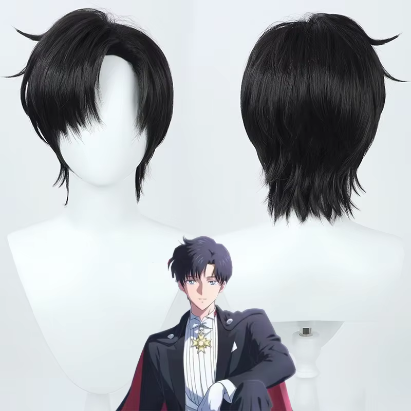 Perruque Cosplay Chiba Mamoru en Clip de Lune, Smoking Noir, Degré de Chaleur, Cheveux Synthétiques,