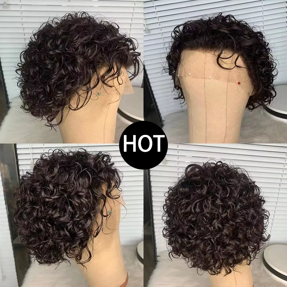 Perruque coupe lutin cheveux humains 13x1 dentelle frontale perruques cheveux humains court Bob perr