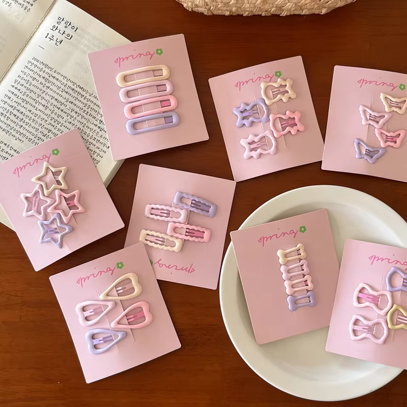 Mini pinces à cheveux géométriques colorées pour filles, 4 pièces/ensemble, ornements pour cheveux,