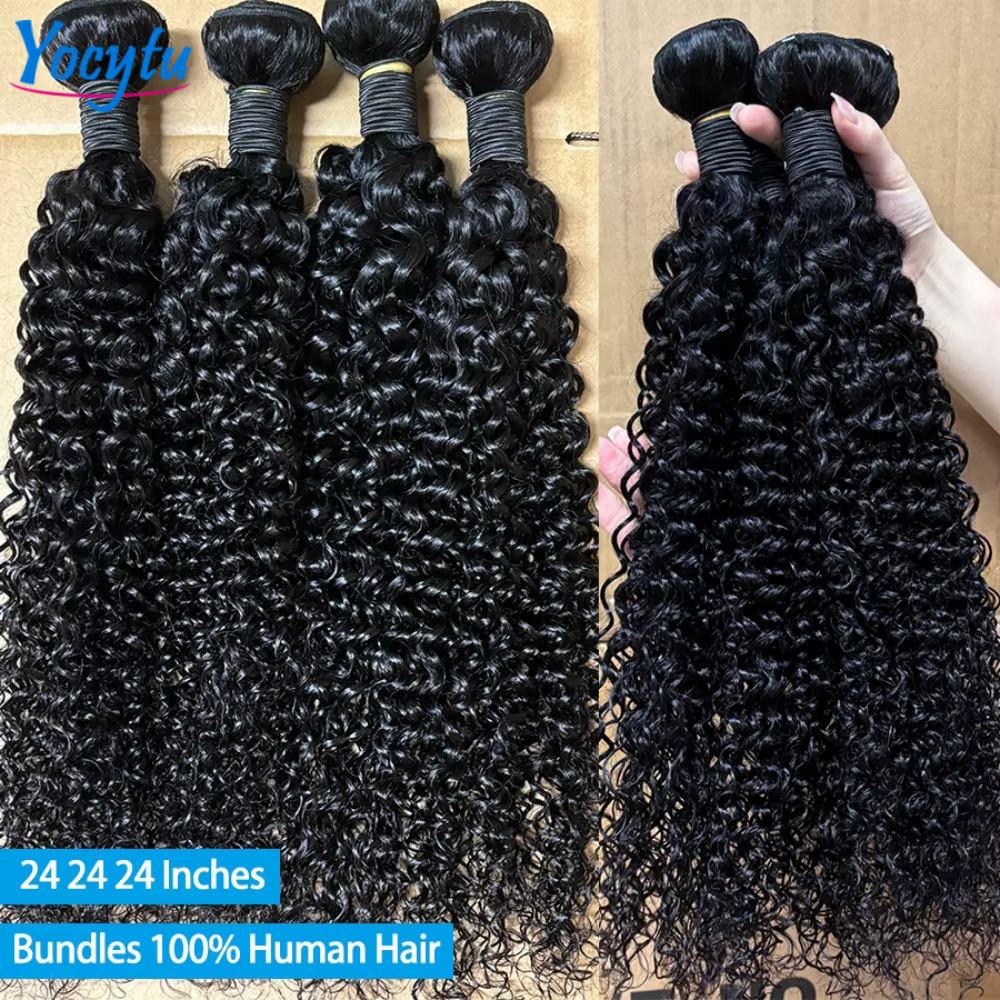 YOCYTU 242424 Pouces Tissage Humain Hair Curly Wave Tissage Brésilien 100% Cheveux Humain 12A Tissag