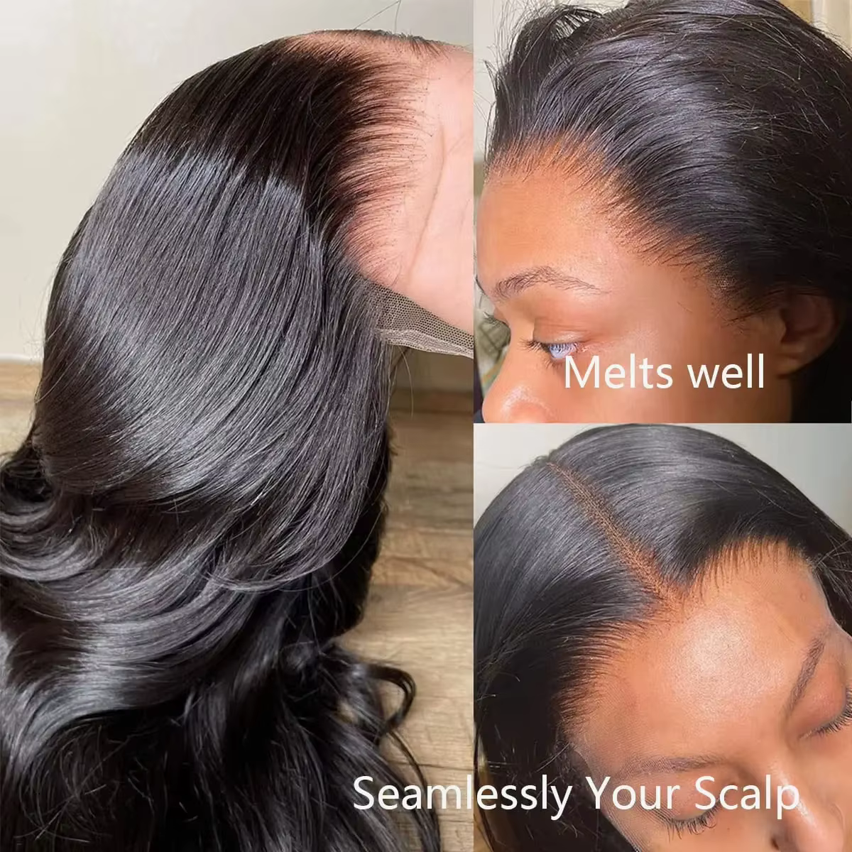 Perruque Lace Front Wig naturelle malaisienne, cheveux naturels, noir naturel, pre-plucked, densité