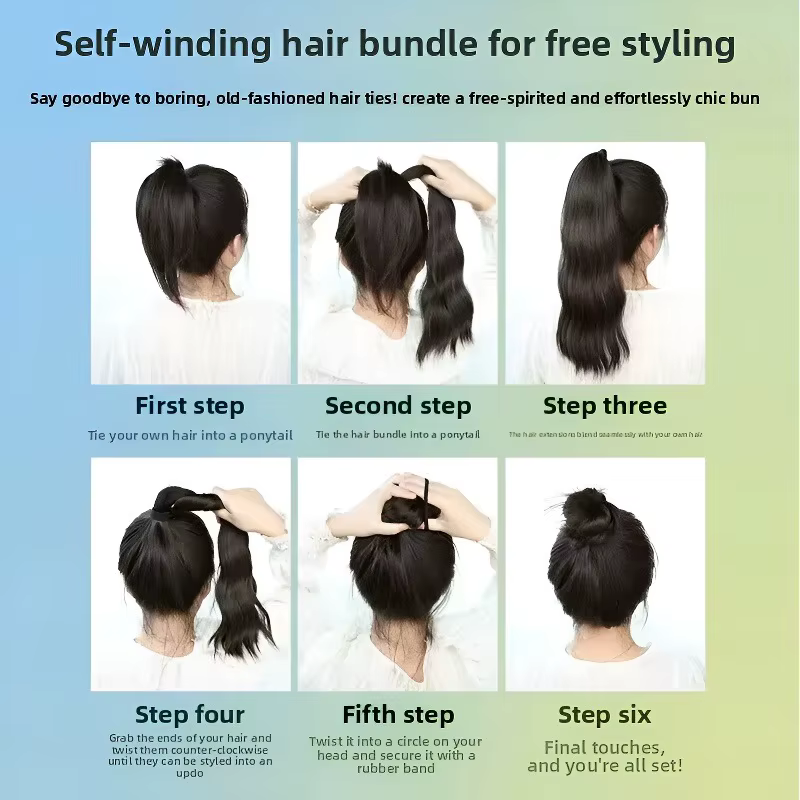 Extensions de cheveux synthétiques auto-enroulantes de 50 cm avec boucle élastique pour chignon DIY,