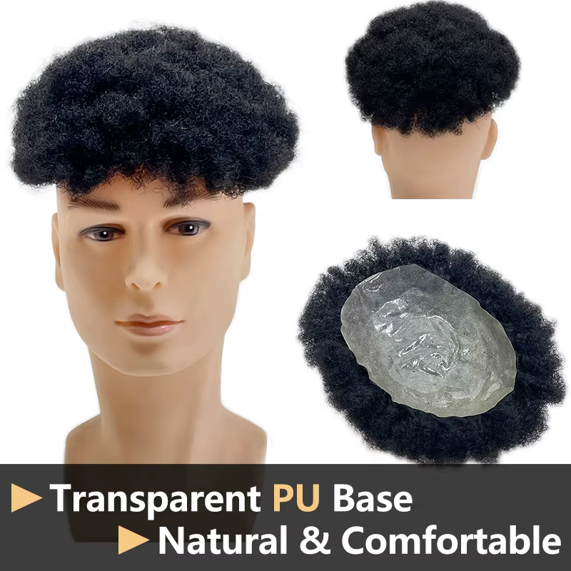 100% cheveux humains hommes PU capillaire prothèse Toppers Afro cheveux bouclés Ultra mince respiran