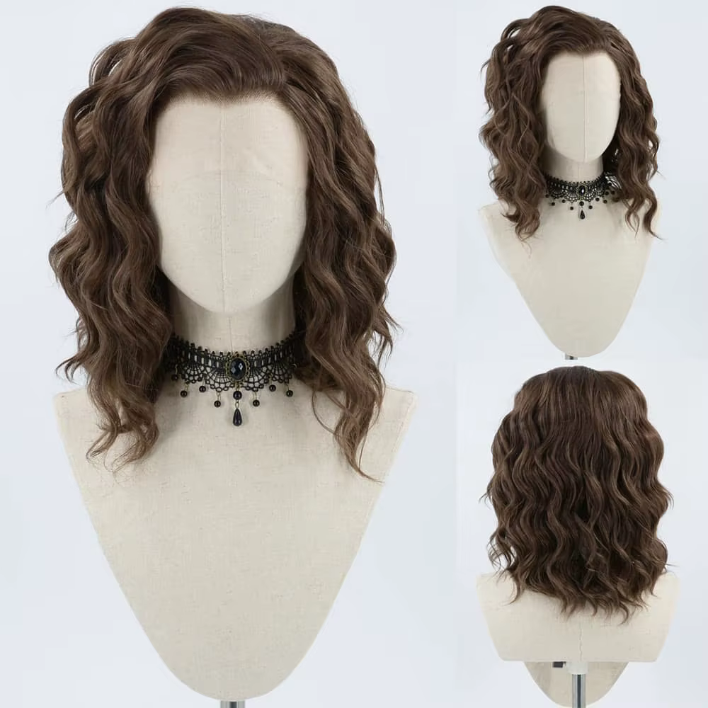 Bernardo-Perruque Synthétique Courte avec Lace Frontale pour Femme, Coupe Bob, Style Vague d'Eau, Ma