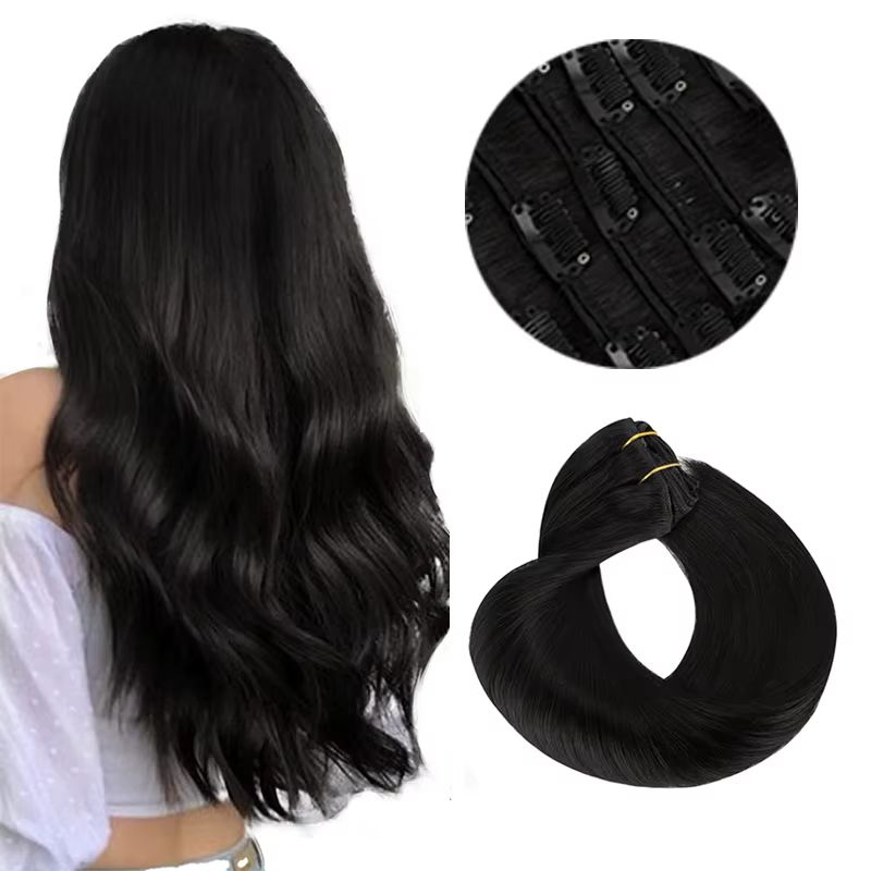 Extensions de cheveux humains lisses à clips, brun clair naturel, miel ombré, Balayage, postiches no