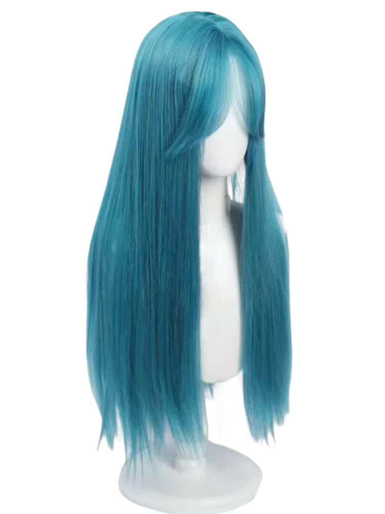 Perruque synthétique longue et droite bleue avec frange, cheveux de style naturel pour un usage quot