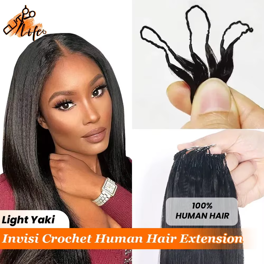 Extension de cheveux humains au Crochet Yaki léger Extensions droites Yaki au Crochet humain réel ré