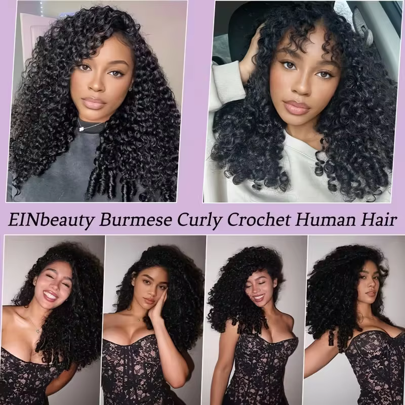 Extensions de cheveux humains bouclés birmanes au crochet, sans nœuds, pré-séparées, avec pointes bo