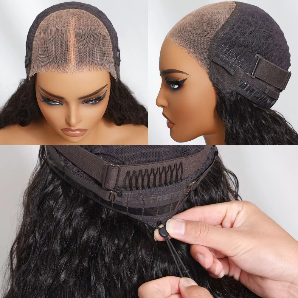 UNice cheveux vague d'eau perruque de cheveux humains avec cordon pré coupé pré blanchi 7x5 & 13x4 H