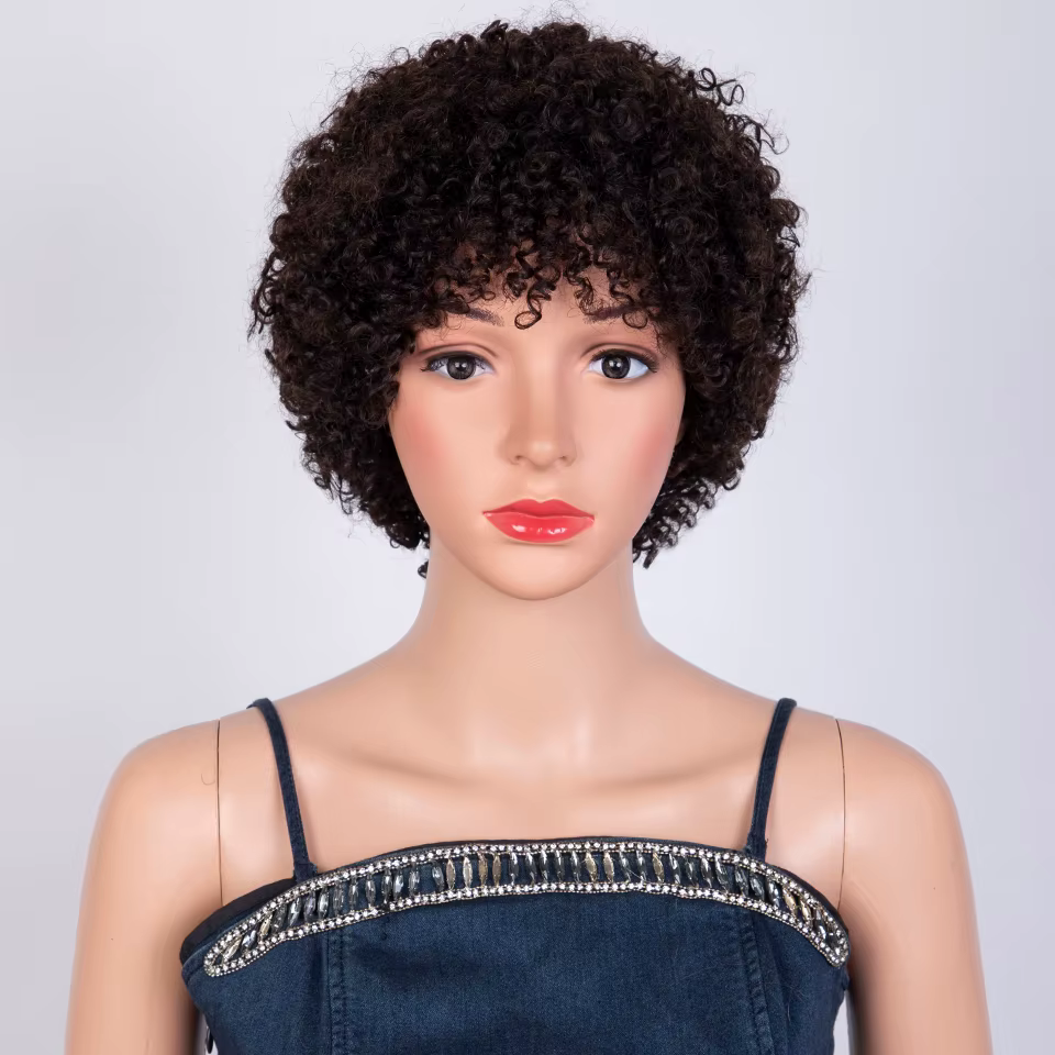 Perruques Lekker 100% cheveux humains, coupe courte pixie, afro bouclé, bob pour femmes, cheveux bré