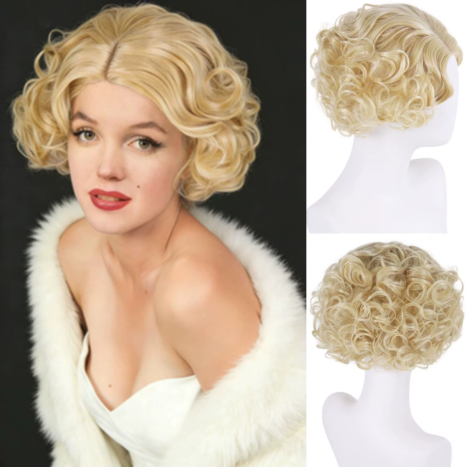 Perruque synthétique courte blonde classique pour femme, style vintage, perruque de cosplay, grandes