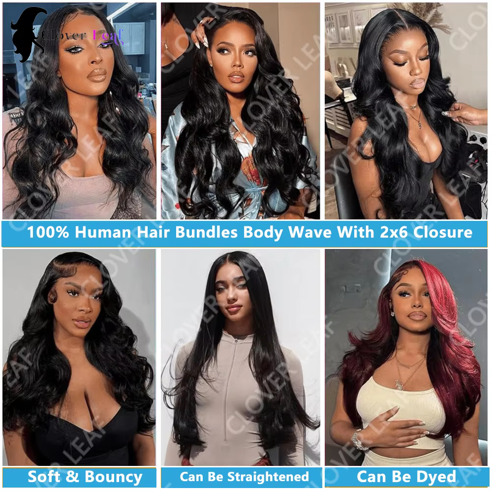 Mèches Body Wave Brésiliennes Naturelles avec Closure, Tissage de Cheveux Humains, 24 Pouces, 4 Tage