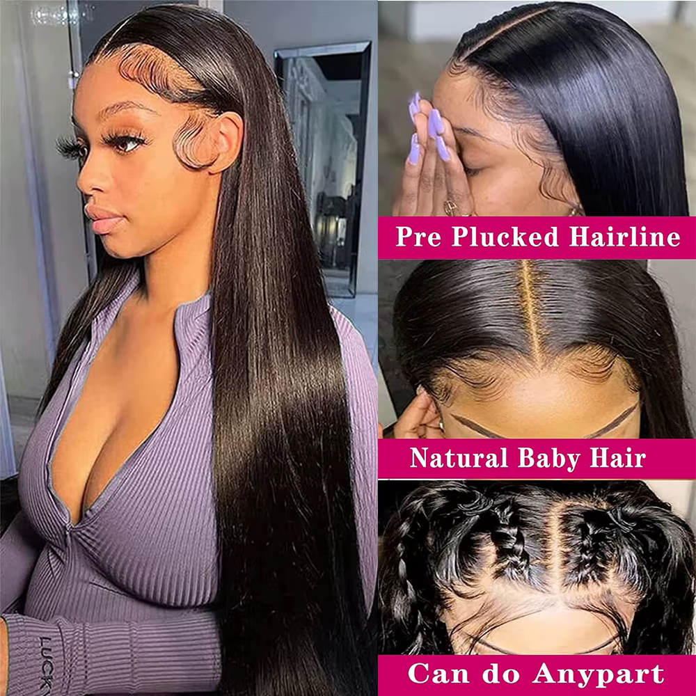 Perruque Lace Frontal Wig Remy indienne lisse, cheveux humains, 30 pouces, 13x4, pre-plucked, 4x4, d