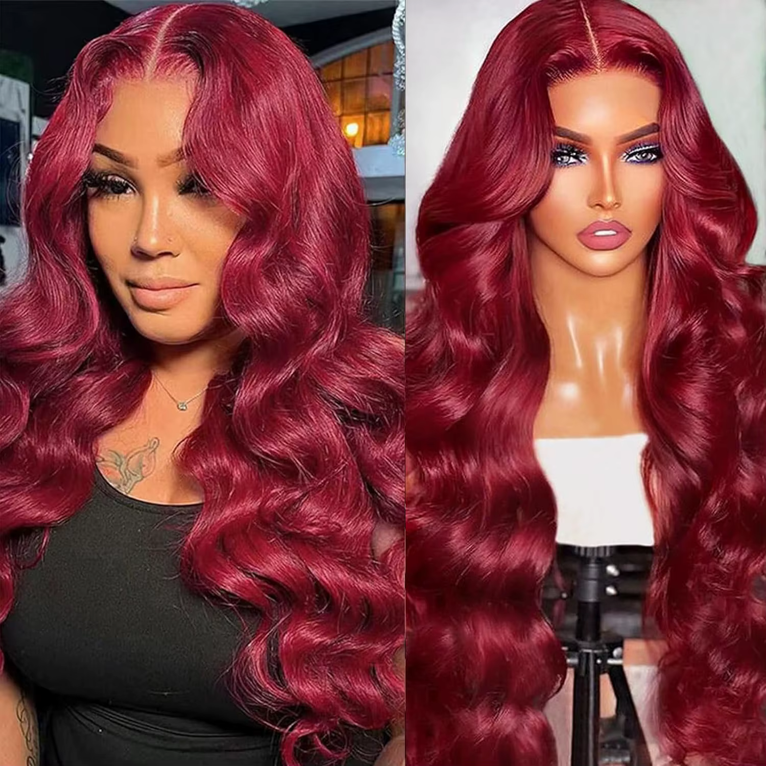 Perruque Lace Front Wig Body Wave Naturelle pour Femme, Cheveux Humains, Bordeaux 99J, 13x6 HD, Pre-