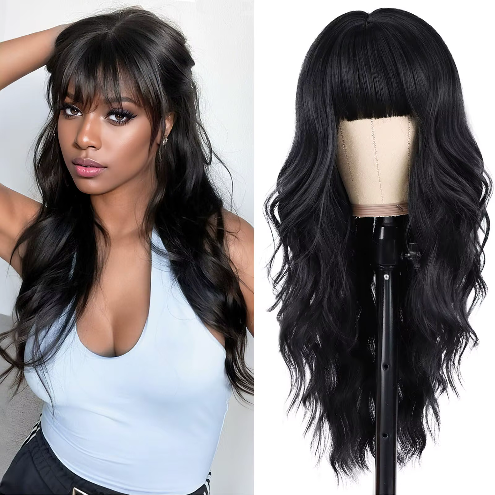 Nouvelle perruque bouclée synthétique noire pour fête, cosplay d'Halloween, usage quotidien, ensembl
