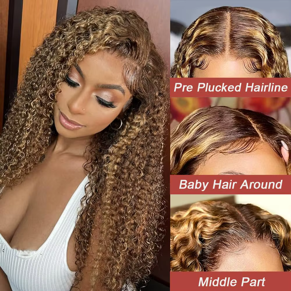 Perruque Naturelle Bouclée Sans Colle, Cheveux Ondulés, 13x4 HD, 13x6, Blond Miel