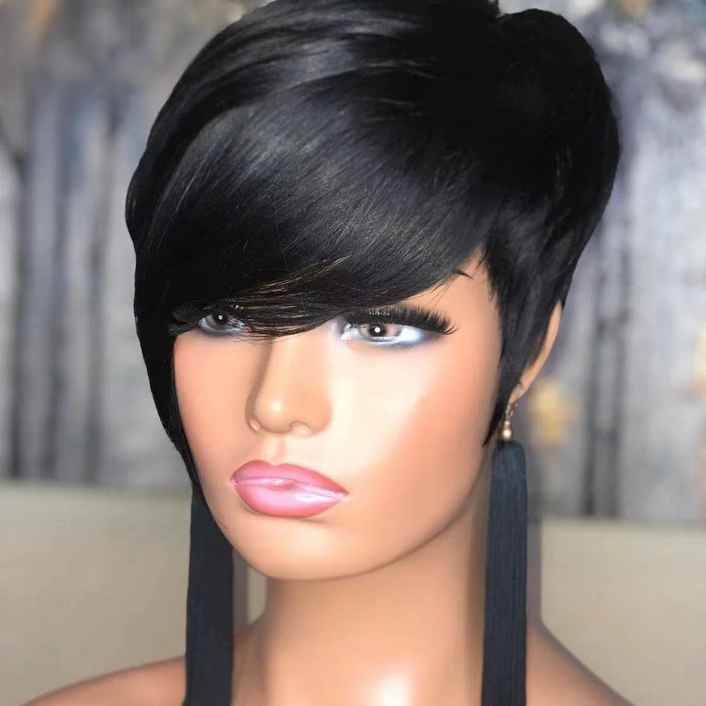 Perruque coupe lutin pour femmes noires - Perruque synthétique courte en couches avec couleur noire 