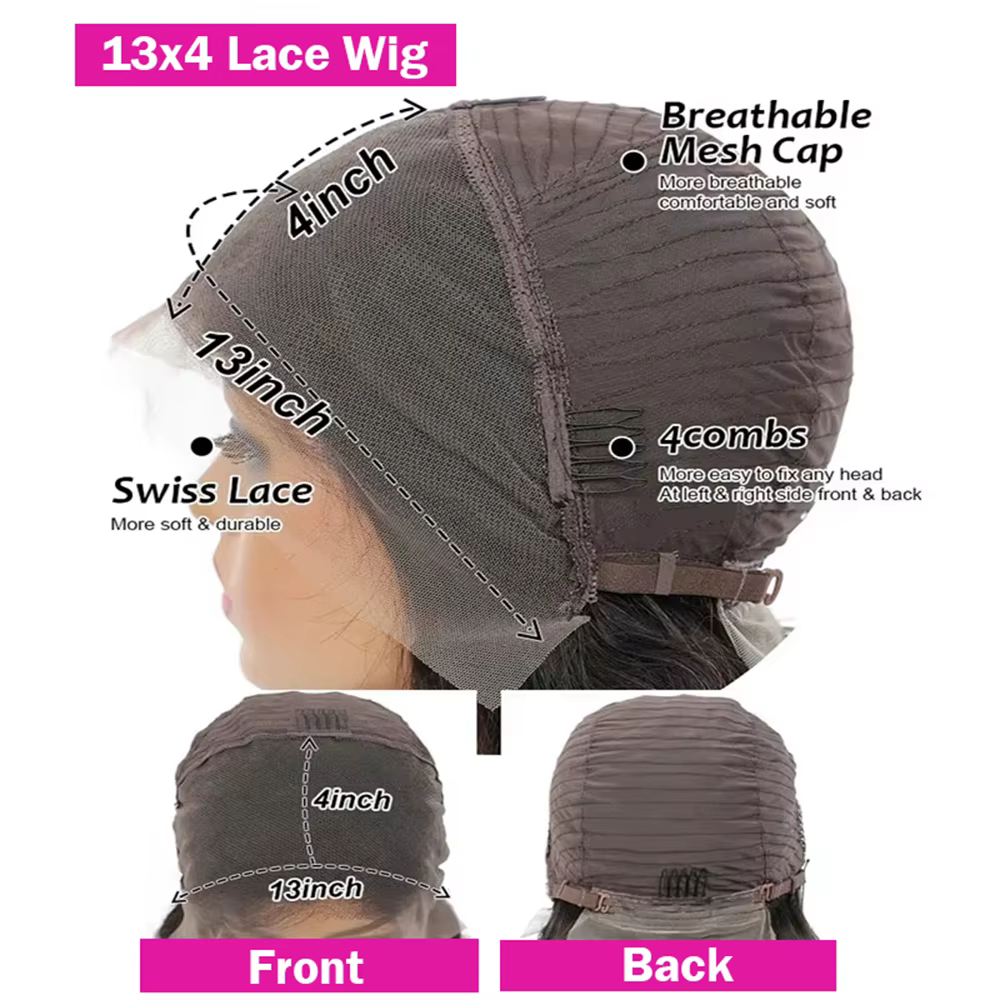 Perruque courte coupe pixie en cheveux humains, perruque bob transparente 13x4 avec partie en dentel