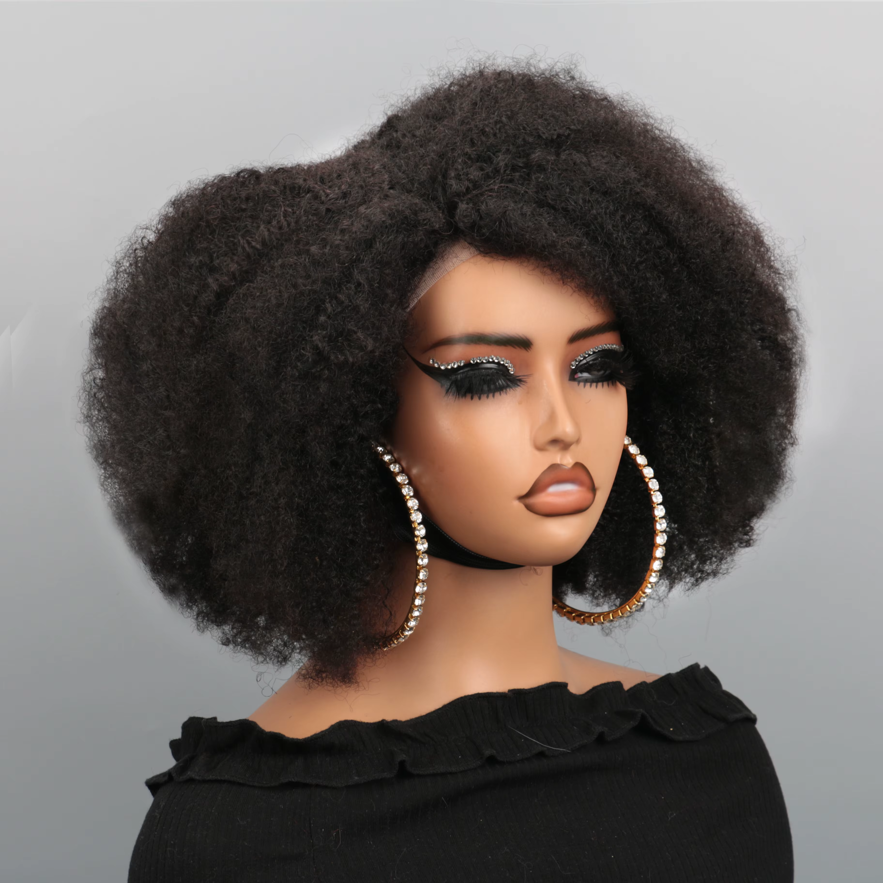 Perruque Bob Lace Front Wig naturelle crépue bouclée-Afro, 13x4x2, naissance des cheveux naturelle,