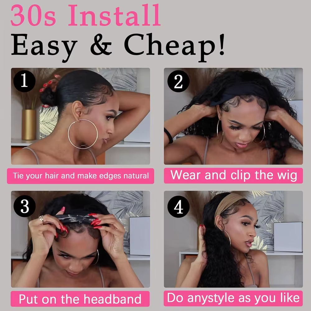 30 40 pouces bandeau perruque cheveux humains vague de corps perruque 200% densité Remy perruques de