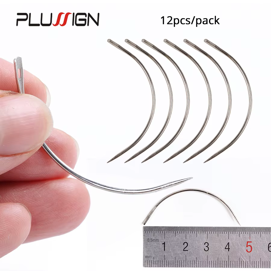 Plussign 12 pièces/lot aiguilles incurvées en acier inoxydable Type C perruque faisant des aiguilles