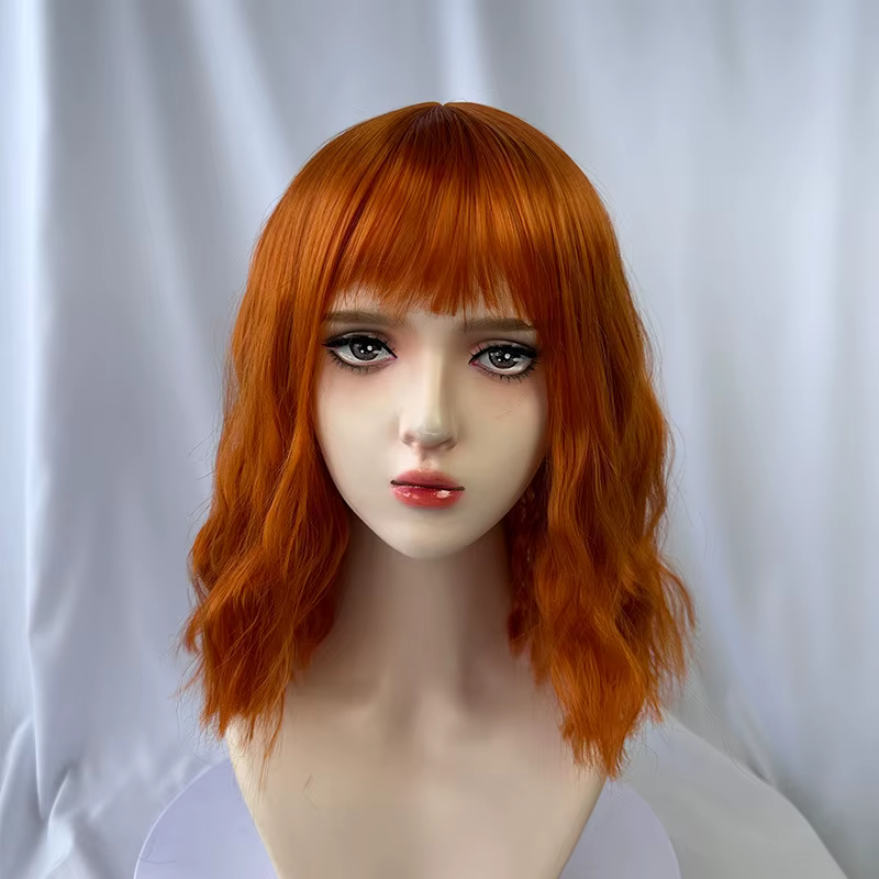 Perruque synthétique orange à la mode femme cheveux courts bouclés ondulés liu mer ondulation cospla